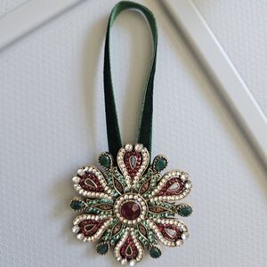Elegant Green and Red Jeweled Ornament